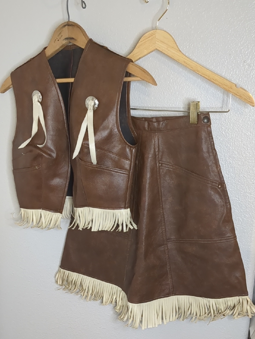 Vintage 70s Pioneer Wear Cowgirl Fringe Skirt & Vest Rodeo Western 2pc SZ 8